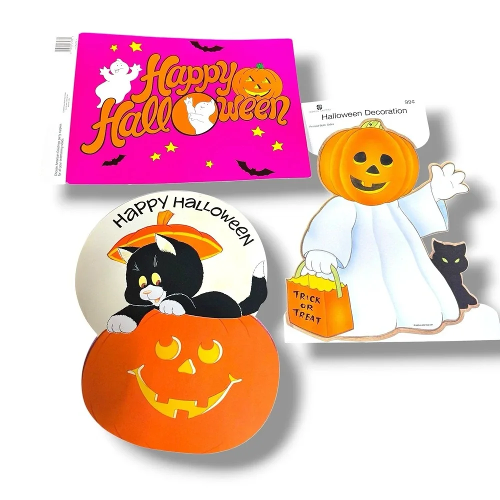 Vintage Halloween Die Cut Decorations 3 American Greetings Pumpkin Black Cat Lot